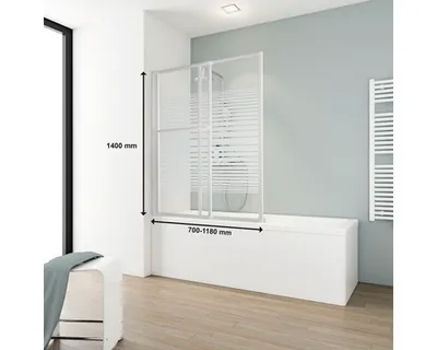 Produktbild von SCHULTE Badewannenaufsatz 2-teilig Komfort 118 x 140 cm Glasdekor Querstreifen Profilfarbe weiß D1130 04 72 140