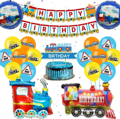 Productafbeelding van Trein verjaardagsdecoratie stoomtrein ballonnen kit - Set van 35