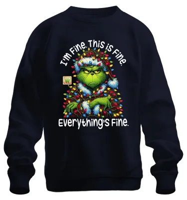 Immagine prodotto di Grinch "Sto bene, va tutto bene, va tutto bene" - Felpa unisex divertente a tema Natale, blu navy, XXL