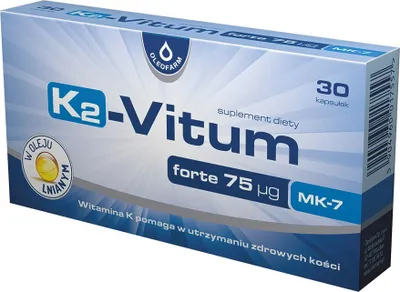 Produktbild von Oleofarm K2- Vitum Forte 75uq Vitamin K MK-7 GESUNDE KNOCHEN 30 Kapseln.