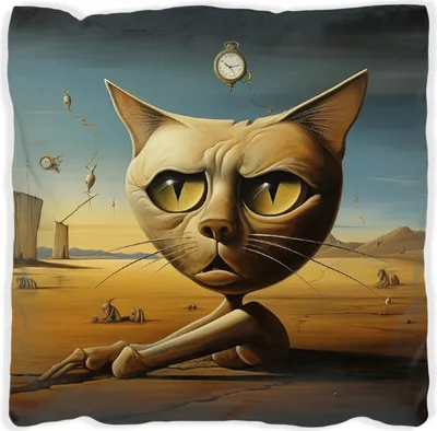 Produktbild von Wallario Premium Kissen, weiche Oberfläche, mit Motiv Katze als Zeitwächter, Größe: 60 x 60 cm, mit weißer Rückseite