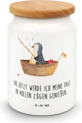 Produktbild von Mr. & Mrs. Panda Kaffeedose Pinguin Angelboot - Weiß - Geschenk, behälter, Teedose, Angeln, Optimistisch, Keksdose, Motivation, Boot, Dose, Vorratsbehälter
