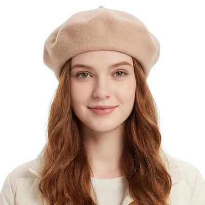 Produktbild von Baskenmütze Damen Einheitsgröße Beige Wolle Künstlermütze Herbst Winter