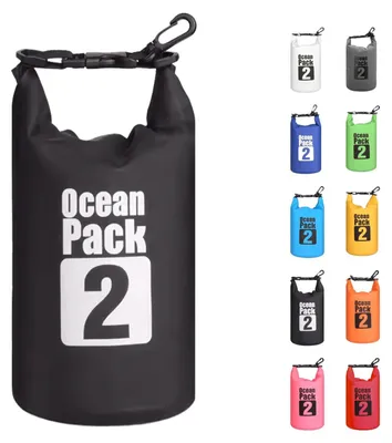 Produktbild von Wasserdichte Packsack Trockensack Drybag - 2 L - Schwarz - Mit verstellbaren Schultergurten