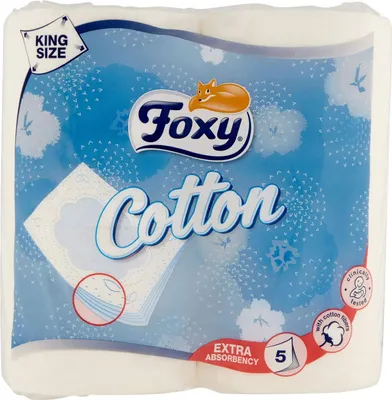 Zdjęcie produktu dla Bawełniany papier toaletowy Foxy 5 warstw 4 rolki