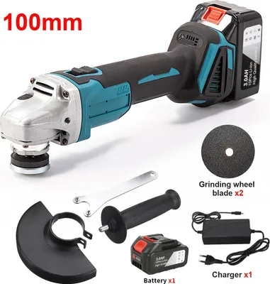 Image de Meuleuse d'angle sans fil - Batterie 18 V - Disque de 100 mm - Avec 1 batterie - Prise européenne - Pour couper, meuler, polir