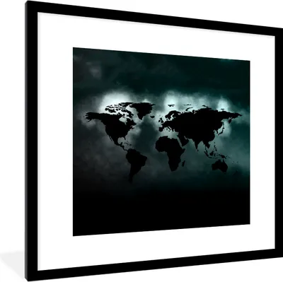 Produktbild von MuchoWow® MuchoWow® Gerahmtes Poster Weltkarte - Schwarz - Hell 40x40 cm - Poster mit zchwarzem Bilderrahmen - Poster - Plakat im Rahmen