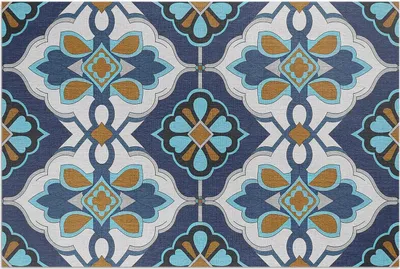 Produktbild von Geometrisches Muster aus bunten Vintage-Fliesen – Vinylteppich – 150x225 cm – Outdoor Teppich – Terrasse – Wetterfest – Modern