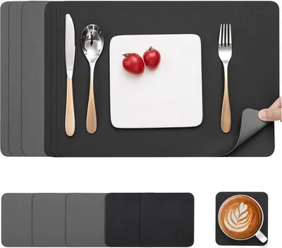 Produktbild von Schöne, waschbare Platzdecken - doppelseitig - 4 Sätze - PVC Kunstleder - 30 x 43 cm