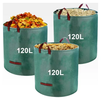 Produktbild von Stabiler Gartenabfallsack, Faltbarer Gartensack mit Griffen, Wasserdicht für Gartenabfälle, Rasenschnitt und Unkraut (120L)