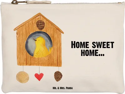 Produktbild von Mr. & Mrs. Panda kosmetiktäschchen Vogelhaus Home Größe M - Weiß - Geschenk, Federtasche, Kosmetikbeutel, Vogel, Lustige Sprüche, Schlampermäppchen, Haus, Kosmetiktasche