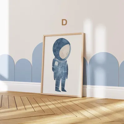 Produktbild von Astronaut Poster Kinderzimmer · Geschenkidee für Kinder · Kinderzimmer Deko · Weltraum Rakete & Planeten · Deko Print ohne Rahmen · Motiv D · 60 × 90 cm