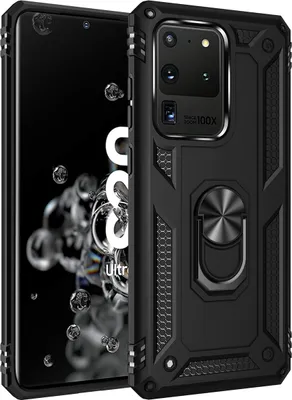 Image de Galaxy S20 Ultra Case with Ring, Dual Layer Hard PC TPU, Shockproof Case with Stand for Samsung Galaxy S20 Ultra Black