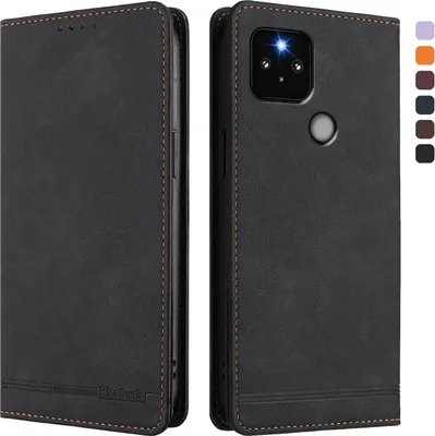 Produktbild von Hülle für Google Pixel 5, Retro Kunstleder Ständer Klapphülle mit Kartenfächer und Magnetische Schwarz