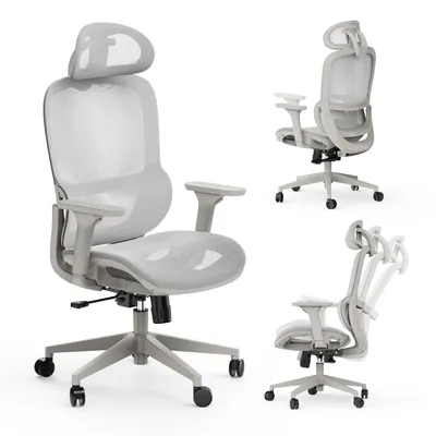 Obrázek produktu pro SENSE7 Neyo Ergonomická kancelářská židle, šedá, celosíťovaná, 3D područky, opěrka hlavy, synchronní mechanismus, židle pro domácí kancelář, manažerská židle, židle k počítači, nosnost 140 kg