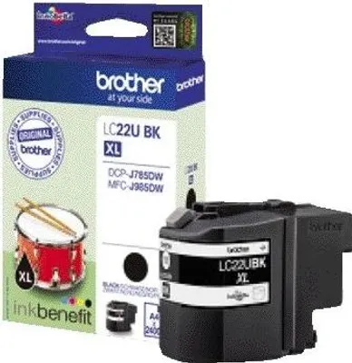 Obrázok produktu pre Brother LC22UBKBP, Čierna, Atrament na pigmentovej báze, 1 kusov, 2400 strany, Balenie po jednom kuse