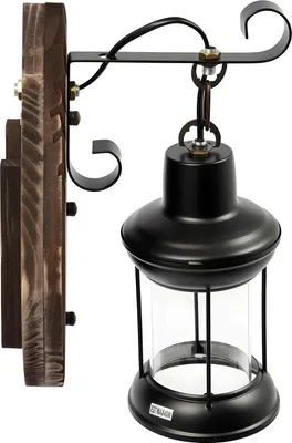 Produktbild von Vintage Wandleuchte für innen - Retro Wandlampe - Industrieller Stil - Glasschirm - Eisen und Holz - Schwarz