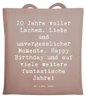 Produktbild von Mr. & Mrs. Panda Tote Bag Spruch 20. Geburtstag Feiern - Braun Pastell - Geschenk, unvergesslich, Tasche, Glückwunsch, Stoffbeutel, Shopping, totebag, Happy Birthday