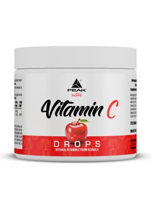Obrázok produktu pre PEAK Vitamin C Drops - 120 pastiliek I 40 porcií I prírodný zdroj vitamínu z čerešne acerola I vysoká dávka