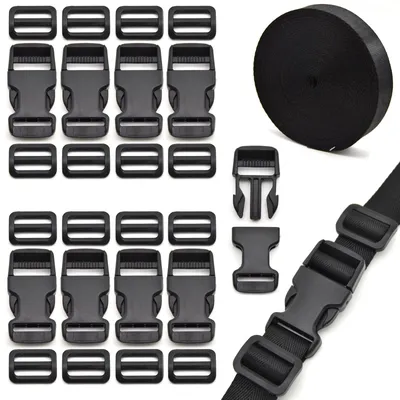 Gurtband-Set mit Schnallen, 25 mm, 10 m, schwarz, Nylon, 10 Stück