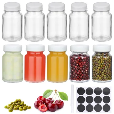 Imagen del producto de Shotfles de 60 ml: Botellas de vidrio con tapa, mini botellas reutilizables para jengibre, base antideslizante, diseño a prueba de fugas, incluye pegatinas, frasco de vidrio