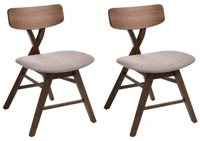 Produktbild von BELIANI Esszimmerstuhl 2er Set Braun u. Taupe Gummibaumholz mit Stoffsitz Gepolstert Ohne Armlehnen Retro Stil Küche Esszimmer