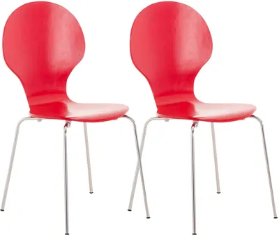 Produktbild von 2er-Set Besucherstuhl CP585, Konferenzstuhl stapelbar, 86x43x45cm  rot