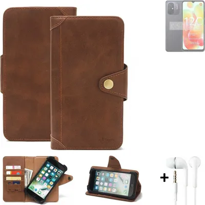 Produktbild von K-S-Trade Handyhülle + Kopfhörer kompatibel mit Xiaomi Redmi 12C Schutz Hülle Walletcase Bookstyle Tasche Case Handytasche Wallet Flipcase Cover PU