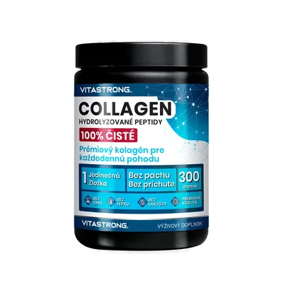 Zdjęcie produktu dla Hydrolizowany kolagen w proszku Vitastrong (300 g) - 100% czysty kolagen typu I i III, bez smaku, bezglutenowy, bez laktozy, bez GMO, wsparcie dla skóry i stawów