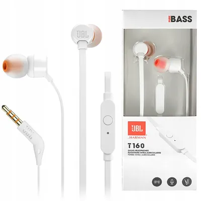Obrázek produktu pro JBL Tune 160, Kabel, 20 - 20000 Hz, Sluchátka s mikrofonem, Bílá