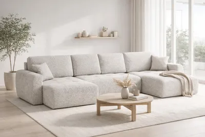Productafbeelding van Kaiser Möbel: Hoekbank met slaapfunctie en opbergruimte, model U-vorm Ivo U XL, bekleed met chenillestof Artico, kleur Nata