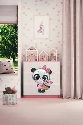 Produktbild von Kinderkommode mit Schubladen Panda in der Farbe Rosa Babydreams