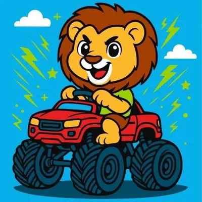 Zdjęcie produktu dla Malowanie po numerach - Lew w samochodzie Kid - Ideyka