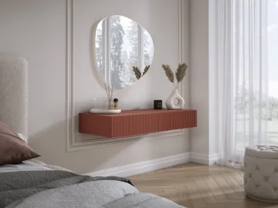Immagine prodotto di Comodino sospeso con due cassetti, frontale rigato - Colore: mattone, 100 x 40 x 16 cm