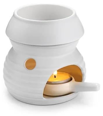 Duftlampe Keramik weiß, Kalebassenform, für Duftöl und -wachs, 16 x 22 x 15 cm