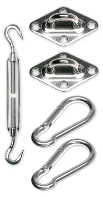 Produktbild von sunprotect 83247 Sonnensegel-Montage-Set, Zubehör für dreieckige Segel, edelstahlfarben (1 Set, 5-teilig)