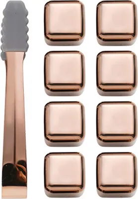Produktbild von Whiskey Stones Geschenkset – 8 goldene Edelstahl-Eiswürfel – Wiederverwendbare, künstliche Eiswürfel, Metall-Eiswürfel, wiederverwendbare Würfel, ideal zum Abkühlen von Whiskey