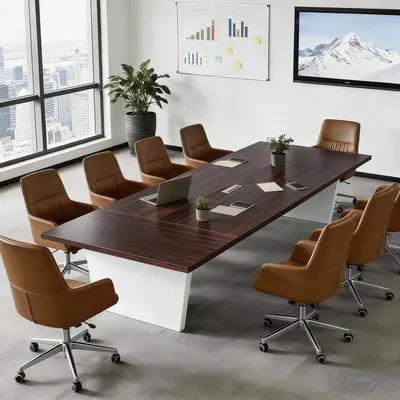 Image de Table de conférence pour bureau, dimensions 200x120x74 cm, avec un plateau de 2,5 cm d'épaisseur