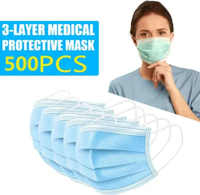 Produktbild von 500st X Mundschutz 3 lagig ,Einweg Atemschutz Maske CE Hygieneschutz Gesichtsmaske ab 12. Juni