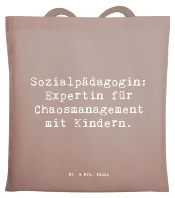 Produktbild von Mr. & Mrs. Panda Beutel Spruch Sozialpädagogin Chaosmeisterin - Braun Pastell - Geschenk, Tote Bag, Tasche, Berufsliebe, Berufspassion, Kinderpädagogik, Berufsalltag, Uni