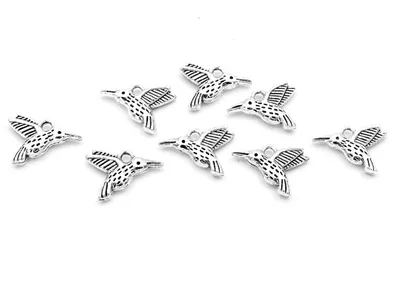 Produktbild von Vintageparts Anhänger Kolibri antik silberfarben 16 x 12 mm für Ketten, 8 Stück