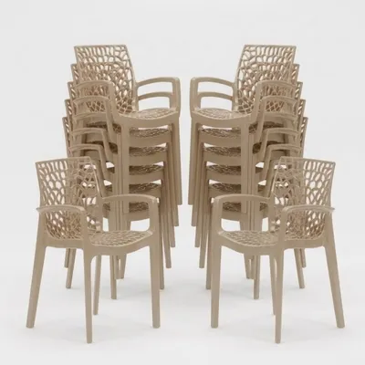 Produktbild von 22er Set Gruvyer Arm Grand Soleil Stühle poliertem Polypropylen mit Armlehnen - Beige