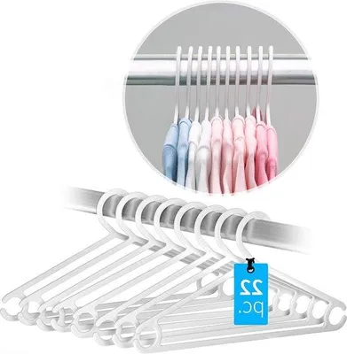 Produktbild von Kunststoff-Kleiderbügel-Set 22-teilig weiß mit Anti-Rutsch-Hosenhalter