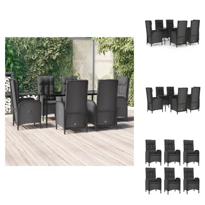 Produktbild von vidaXL 7-tlg. Garten-Essgruppe mit Kissen Schwarz Poly Rattan -  Gartenmöbel-Sets