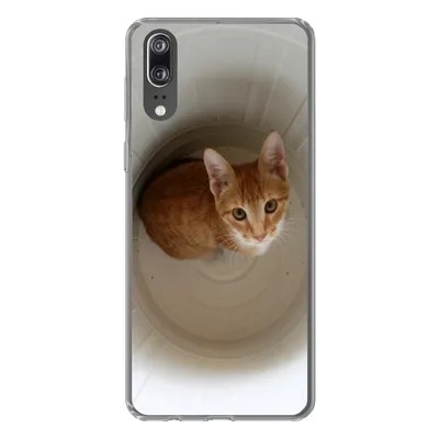 Produktbild von MuchoWow® Handyhülle Schutzhülle Hülle für Huawei P20 Katze - Mülleimer - Weiß Silikon Softcase Handy Hülle - Hardcover