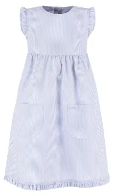 Produktbild von modAS Kinder Kleid gestreift mit Rüschen - Mädchenkleid mit Streifen Ringelkleid Streifenkleid in Azur-Weiß Größe 140
