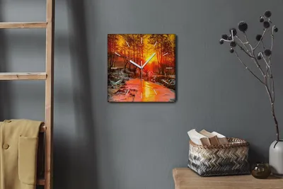 Produktbild von Coloray Hodiny Unikátní 30x30 cm  Tiché hodiny Pro obývací pokoj a kuchyň Nástěnné hodiny Plátno Bílé ručičky hodin - Snow Nature Forest River