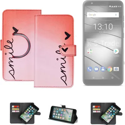 Produktbild von K-S-Trade Schutzhülle Handyhülle kompatibel mit Gigaset GS280 Hülle cover bookstyle Etui ''smile'' rot Standfunktion Kameraschutz (1Stk)