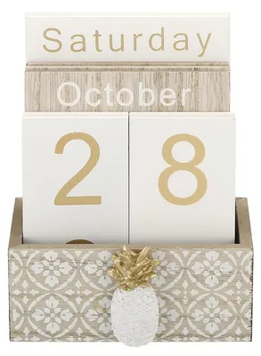 Produktbild von Vintage Holzblock Perpetueller Kalender für Büro und Wohnkultur - Braun