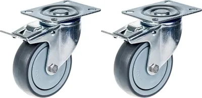 Produktbild von 80mm 3" Lenkrolle aus grauem Gummi mit Bremse, 160kg belastbar, 2er Set